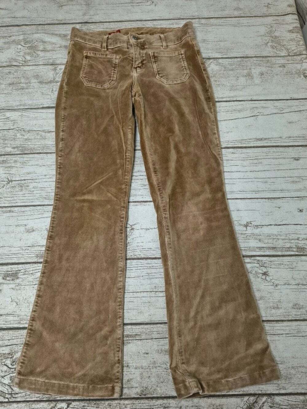 Vintage Y2K Guess Tan Velour Stretch Flare Leg Pants Size 24